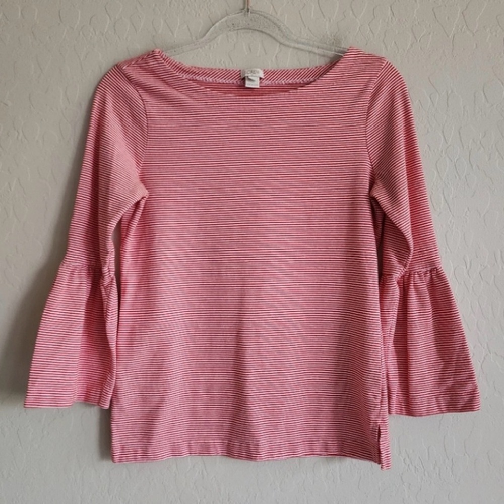 J. Crew Red Striped Bell Sleeve Blouse